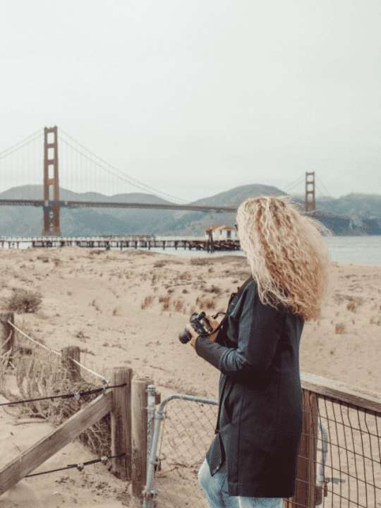 Carrie taking pictures near the Golden Gate Bridge
