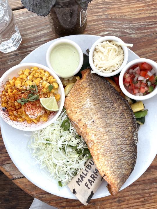 Fish dinner at Malibu Farm Restaurant