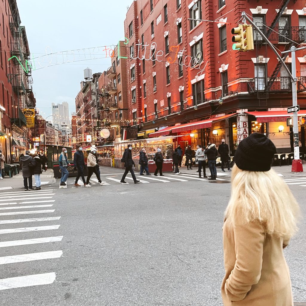 Carrie Green-Zinn in Little Italy at Christmas Time in New York City