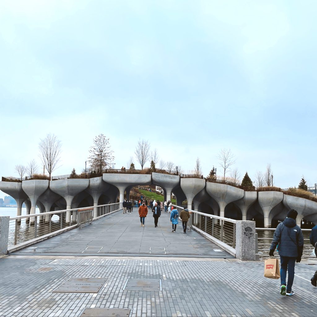 A view of Little Island in the Hudson River in Chelsea