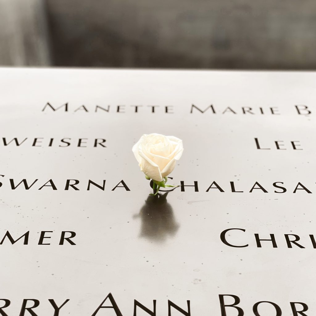 A flower in the name of a victim at the 9?11 Memorial Reflecting Pools in New York City is a free thing to experience.