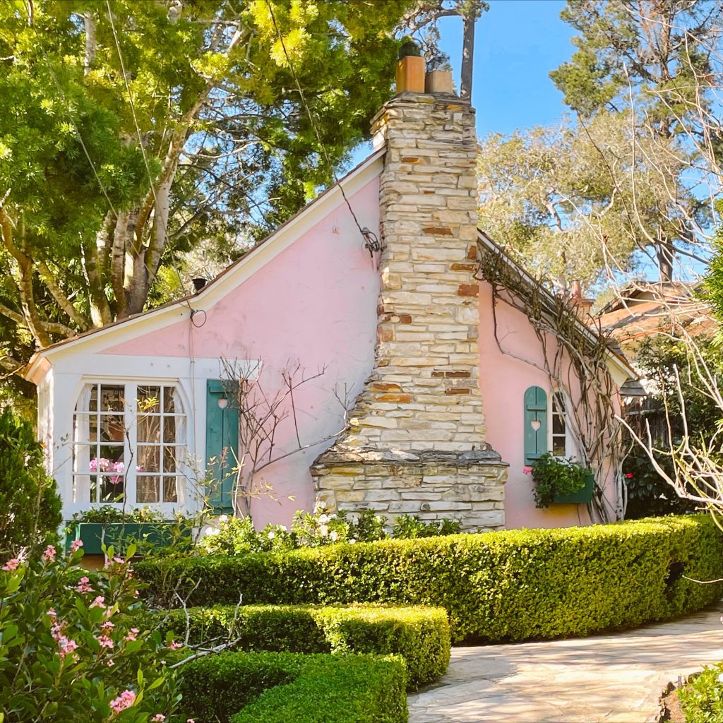 A pink Comstock Fairytale Cottage Carmel