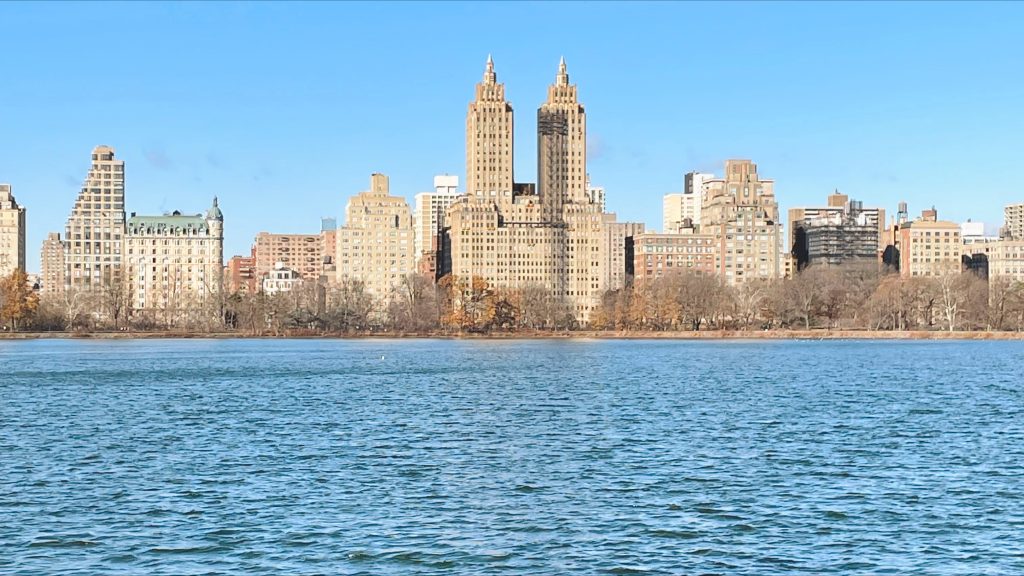 View across the Jackie O Reservoir in Central Park, NYC