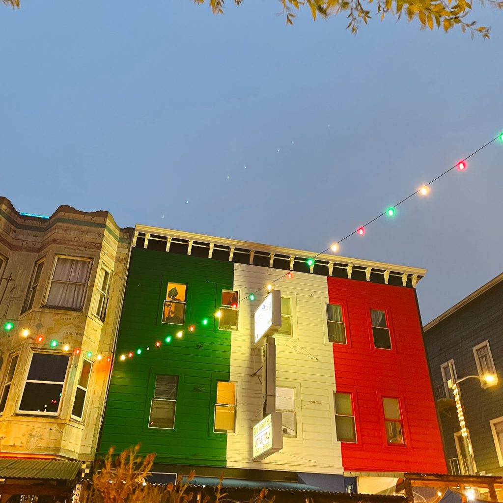 North Beach San Francisco Italian flag painted buildings