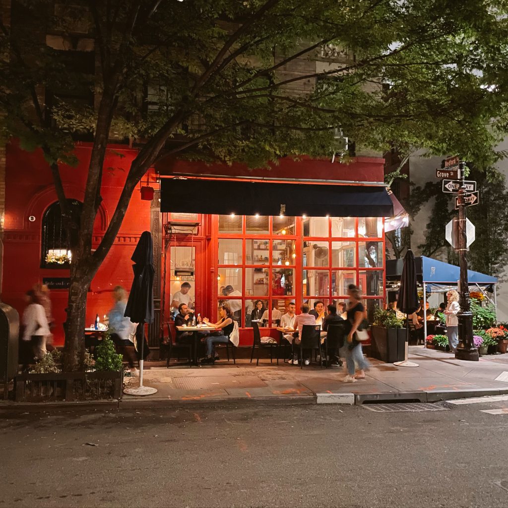 A restaurant in the West Village of NYC at night