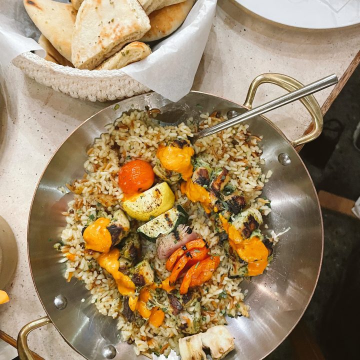 Kebabs at Lola Taverna in New York City which is one of the affordable restaurants in New York City