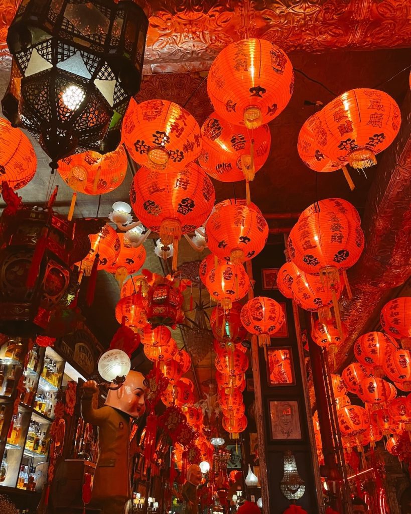 Elaborate decorations inside the famous Oscar Wilde Restaurant in NYC