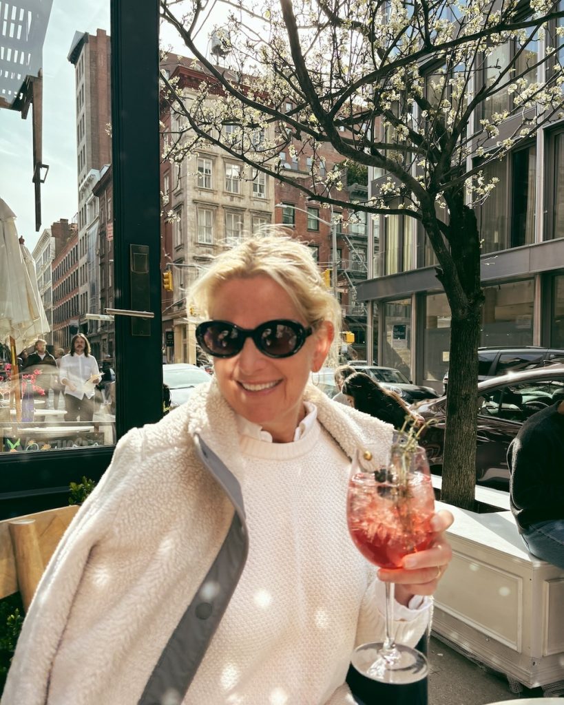 Carrie Green Zinn having a spritz in Tribeca