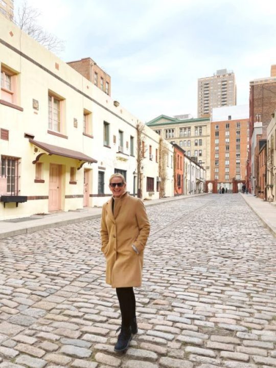 Carrie on the Cobblestone Street in Greenwich Village
