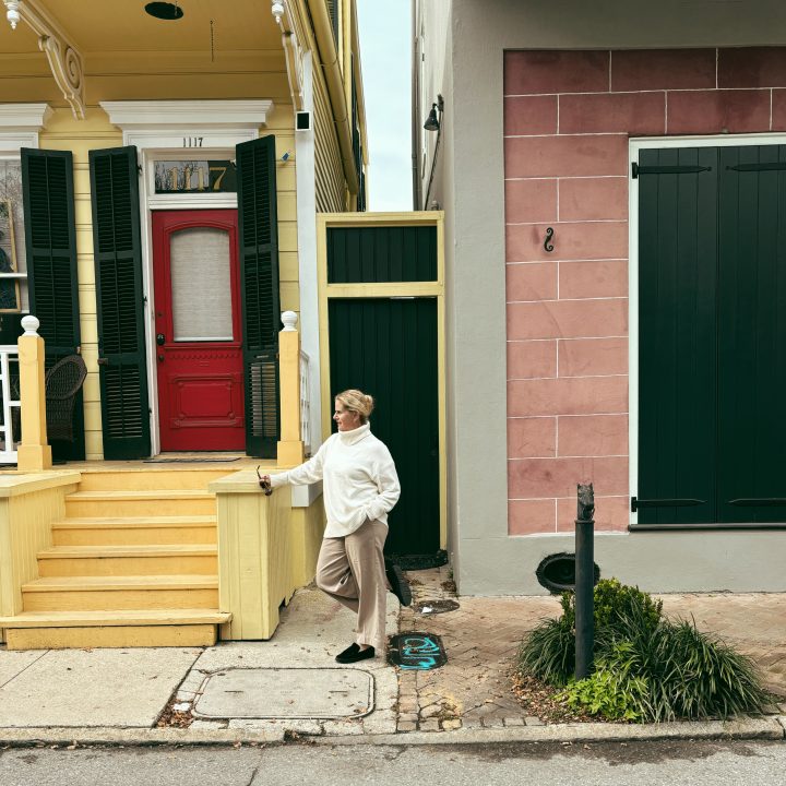 Carrie Green Zinn in New Orleans in January on a street in the French Quarter