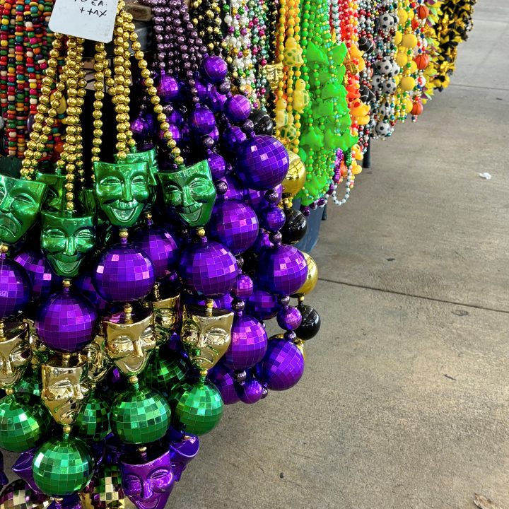 Mardi Gras beads for sale at the french market in New Orleans in January