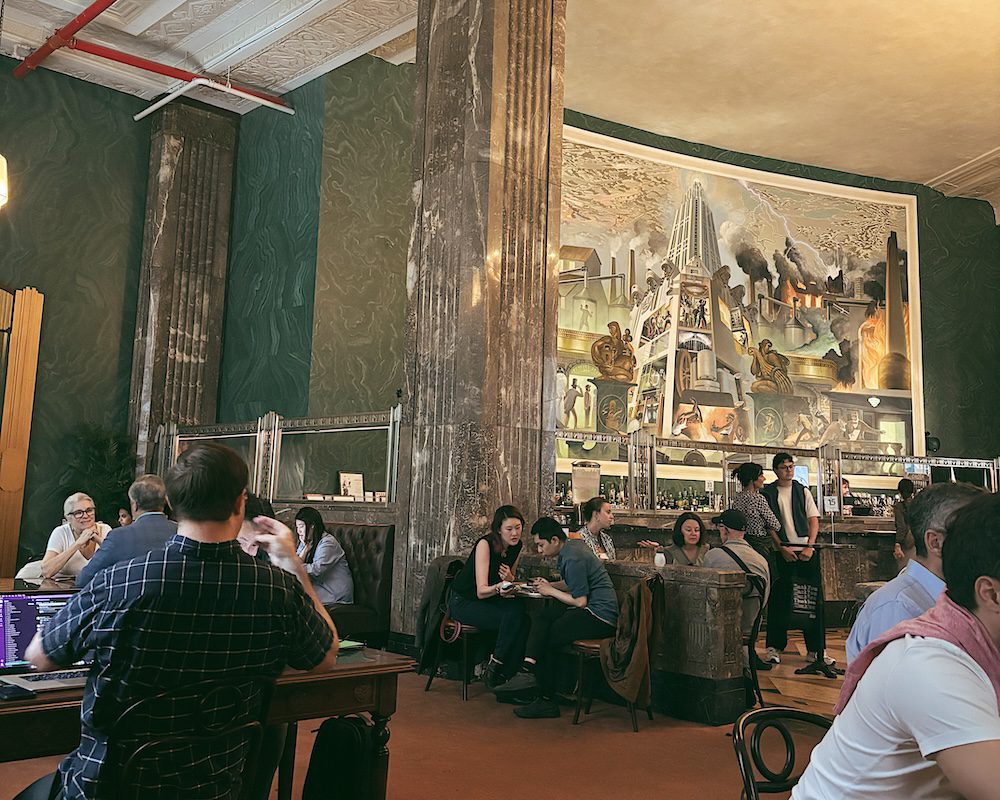 The Conwell Coffee Hall is a beautiful cafe in a restored deco bank building.