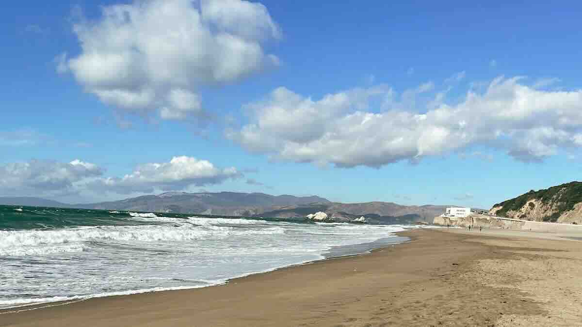 Ocean Beach in San Francisco with the cliff House in the distance