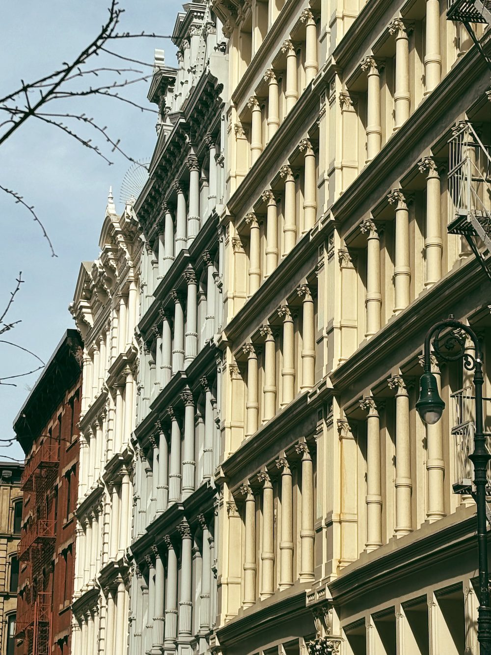 A colorful row of buildings in Soho, NYC near Tribeca