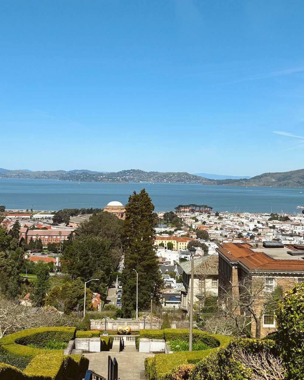 The Lyon Street Steps overlooking the Bay are one of the famous stairs in San Francisco