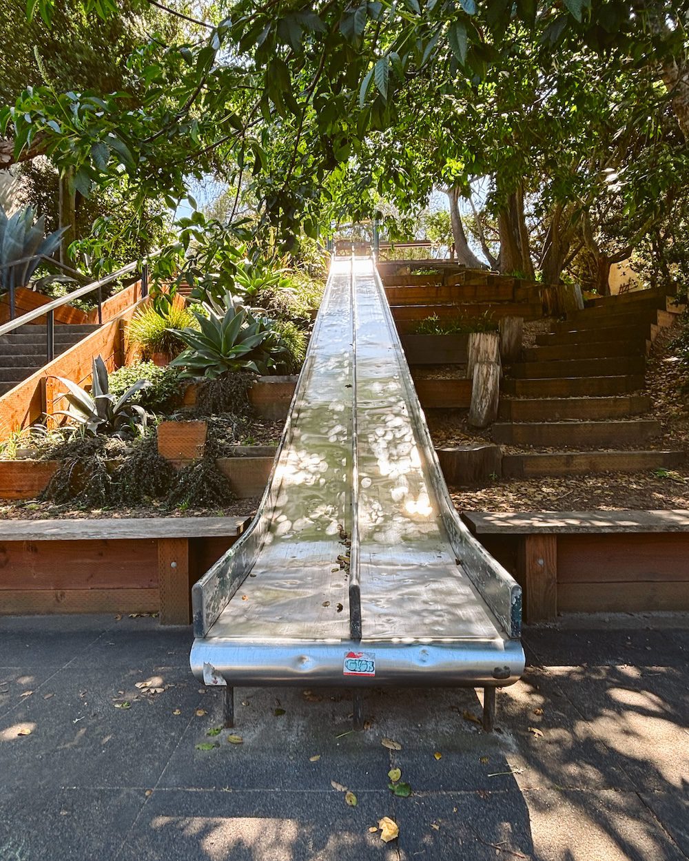 The slides of the Esmeralda Street Steps is a fun feature in the stairs of San Francisco