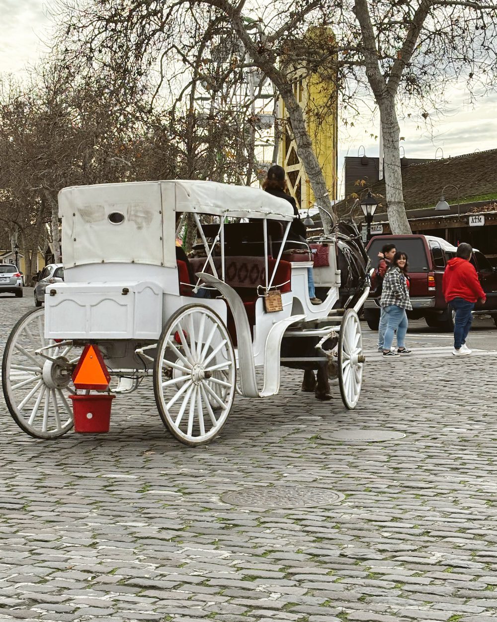 A vintage carriage available for a ride in Old Sacramento is worth it.