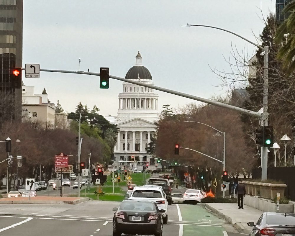 A view of the California State Capital from Old Sacramento