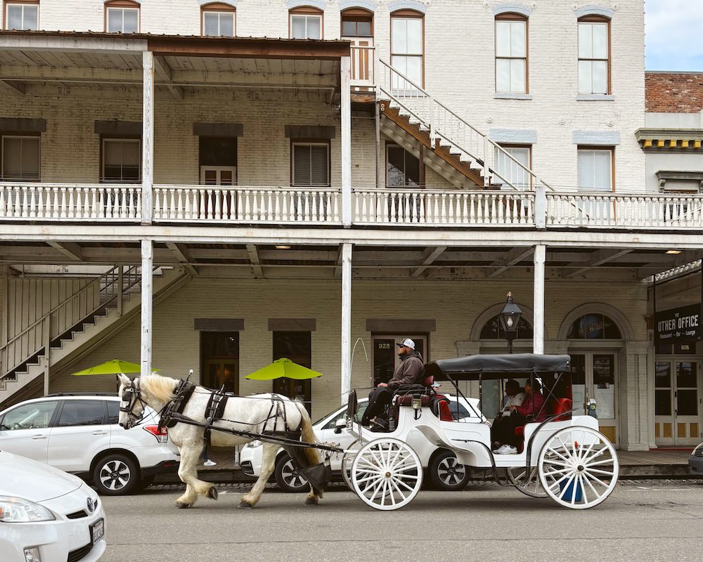 A horse drawn carriage in Old Sacramento is worth the experience