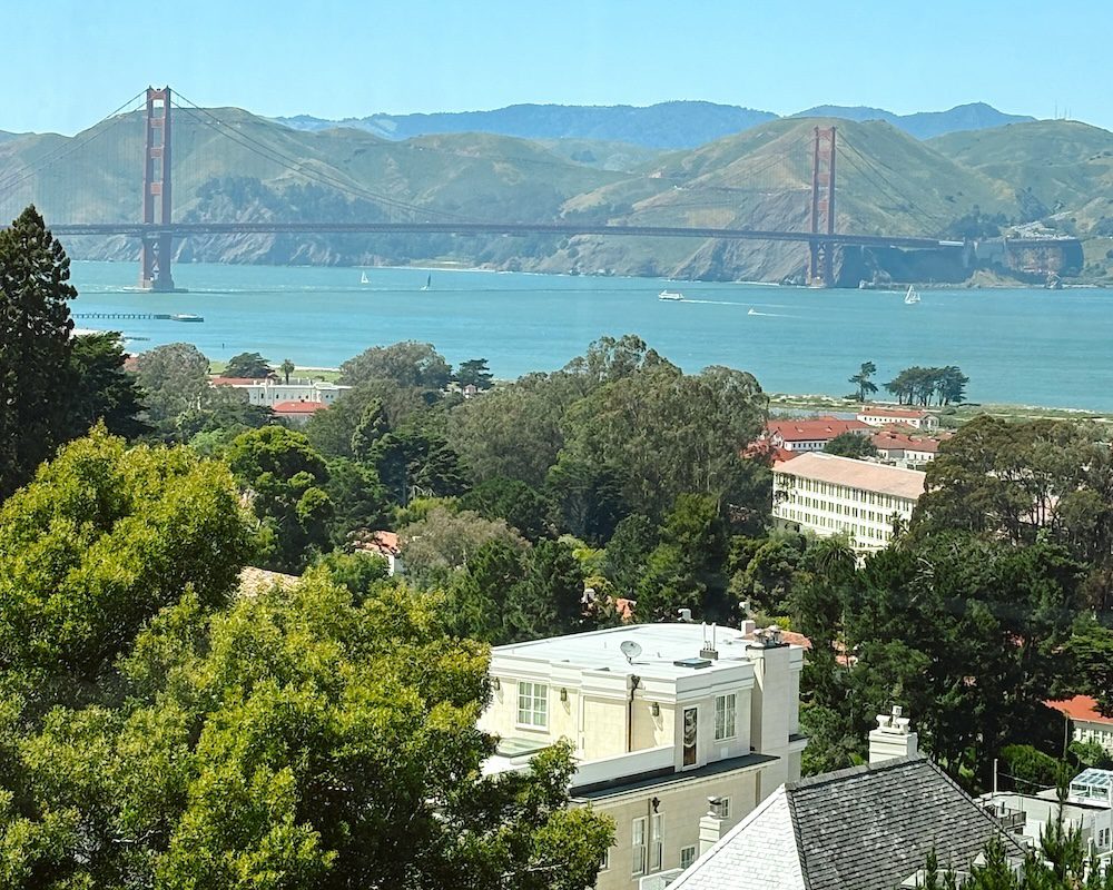 A view of the Golden Gate Bridge from Pacific Heights.