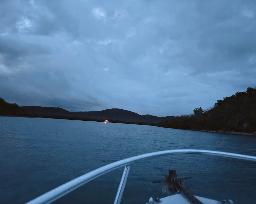 The sun going down as the boat moves toward the bio bay in La Parguera