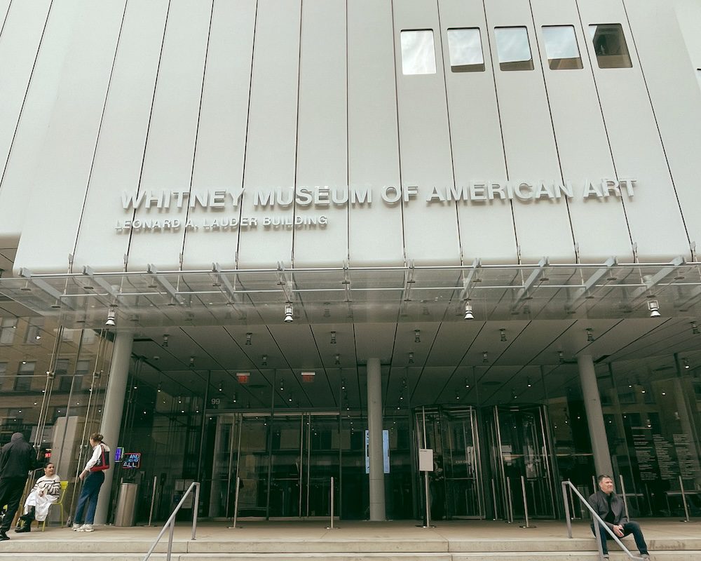 The front entrance of the Whitney Museum in Chelsea NYC