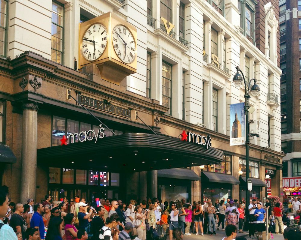 The entrance of Macy's at Herald Square in New York City in the Chelsea district