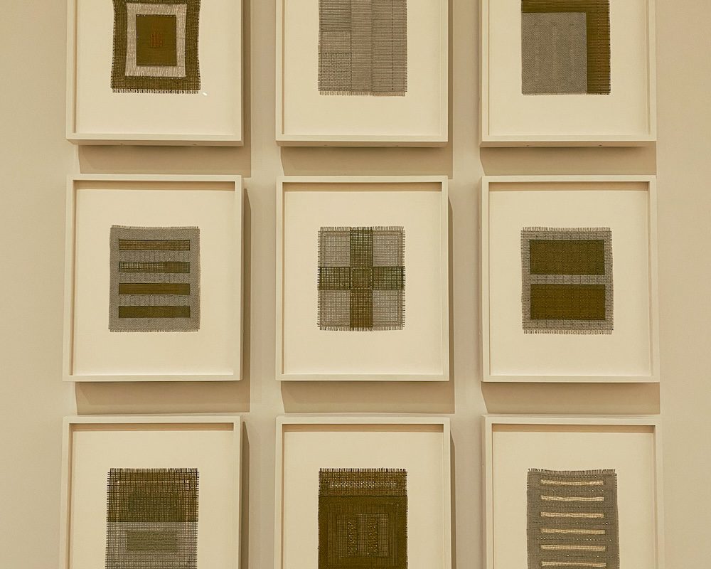 A series of textile art pieces from an exhibit in Chelsea