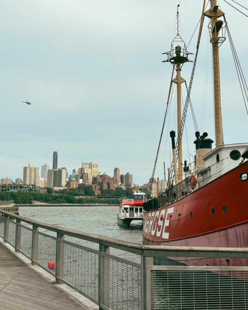 A view of the tall ship and the river at South Street Seaport.