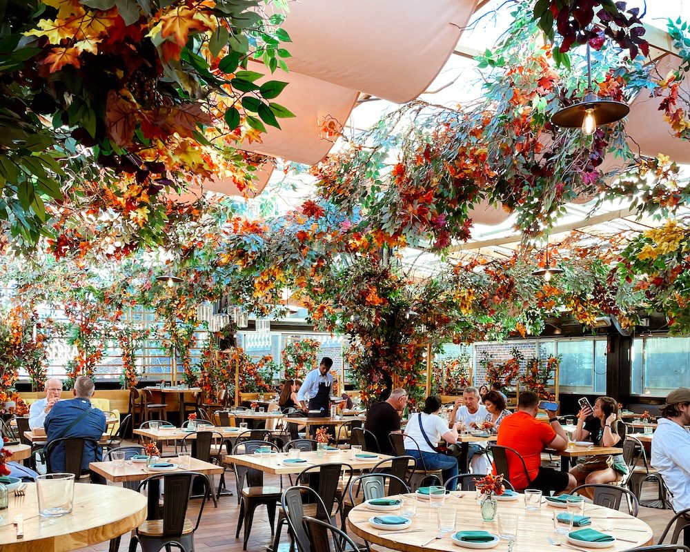 The Serra Restaurant on the rooftop of Italy in NYC Flatiron District is decorated for the fall season.