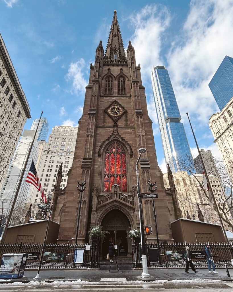 The historic Trinity Church in Lower Manhattan is on the itinerary for 4 days in NYC.