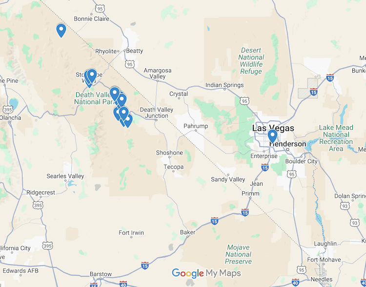 A map of the best things to do in Death Valley National Park according to Carrie Green-Zinn's Itinerary