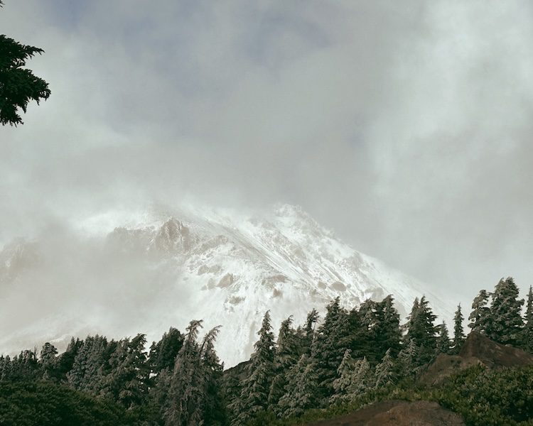 The snow covered Lassen Peak