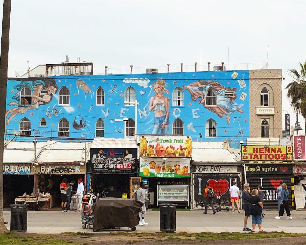 A view of the boardwalk in Venice Beach, Los Angeles