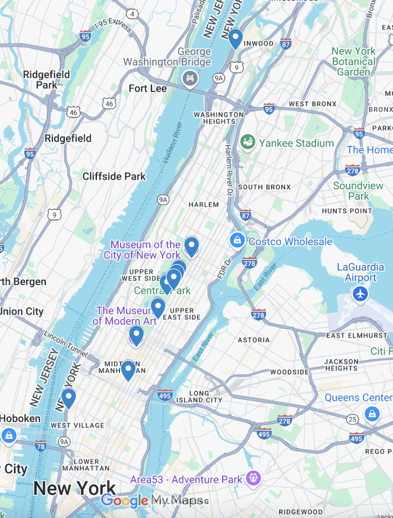 A Google Map of the art museums in NYC