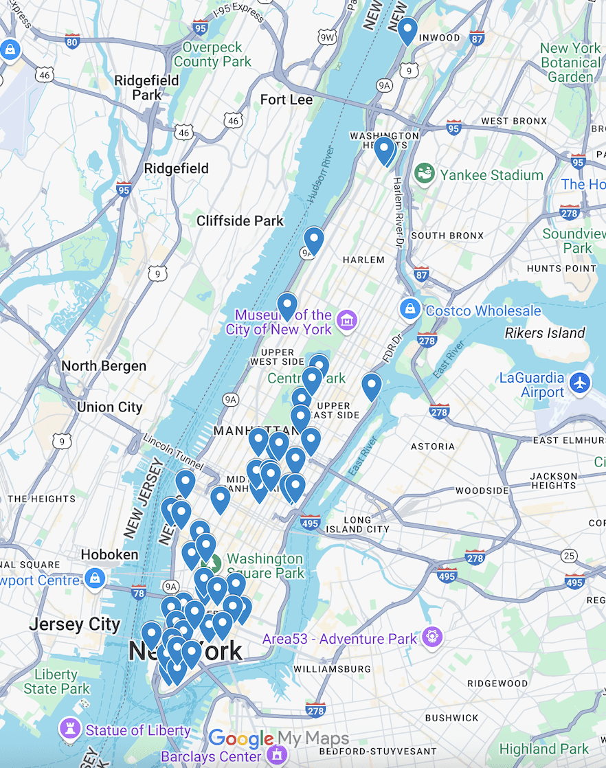 A Google map of the Hidden New York City Gems