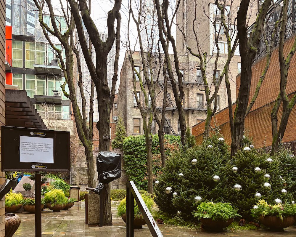 A rainy day in Greenacre Park in New York City
