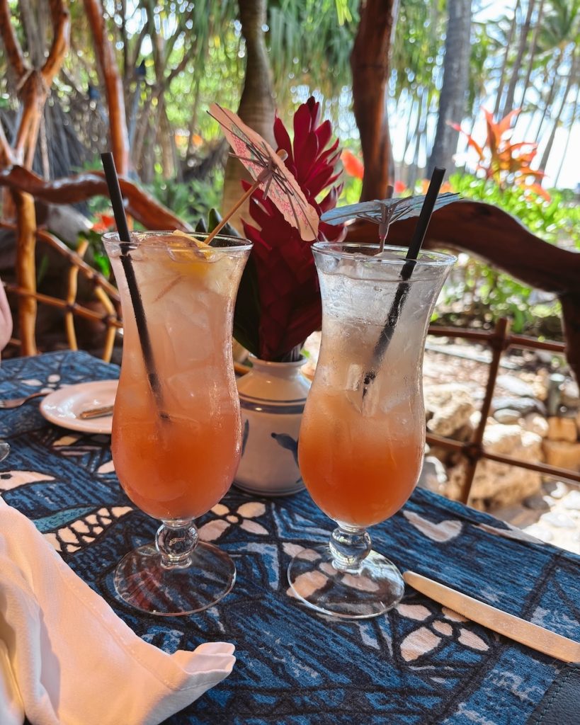 Cocktails at Mama's Fish House in Maui, overlooking the ocean.