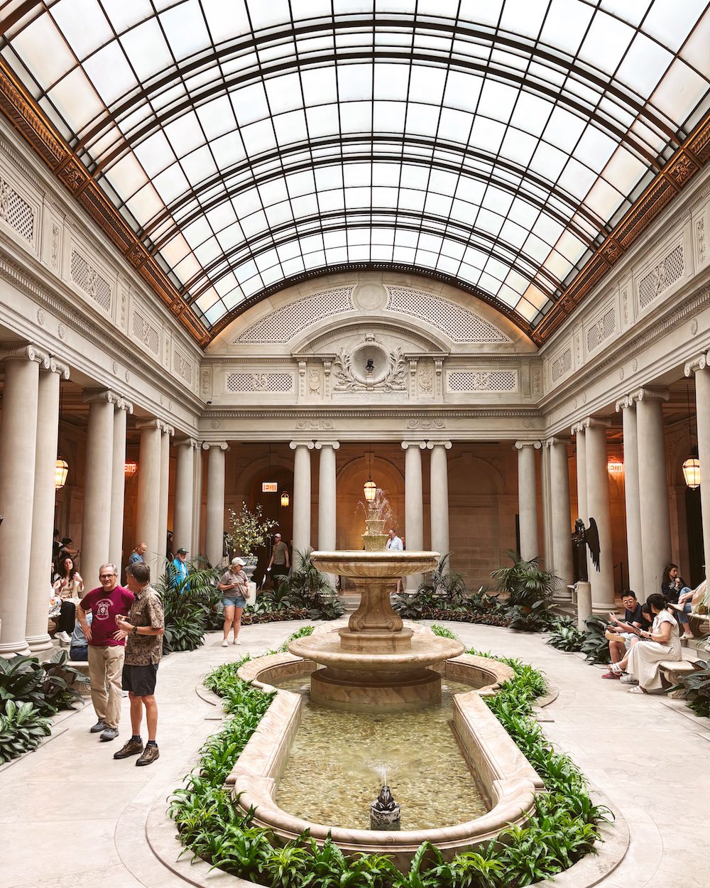 A view of the inner courtyard inside the Frick Collection Mansion, one of the Gilded Age Mansions in New York City