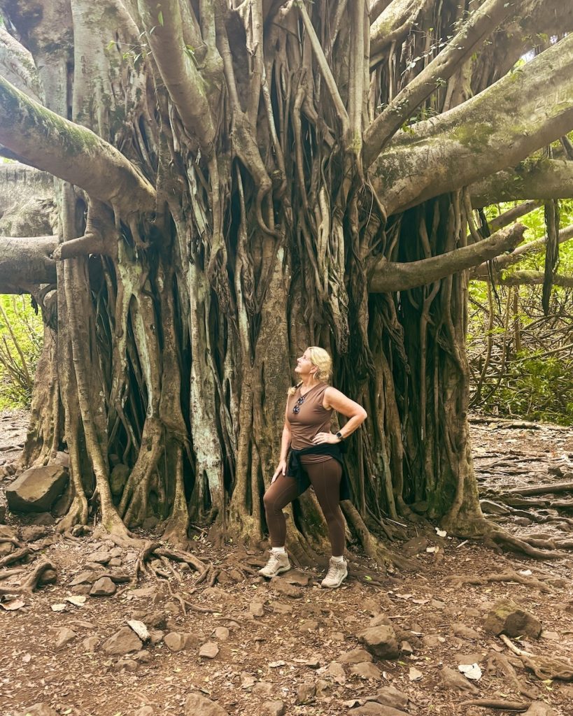 Carrie Green-Zinn at the Banyan Tree in Pipiwai Trail