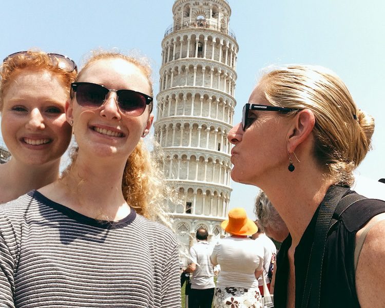 Carrie Green-Zinn and her daughters at the Leaning Tower of Pisa in Italy