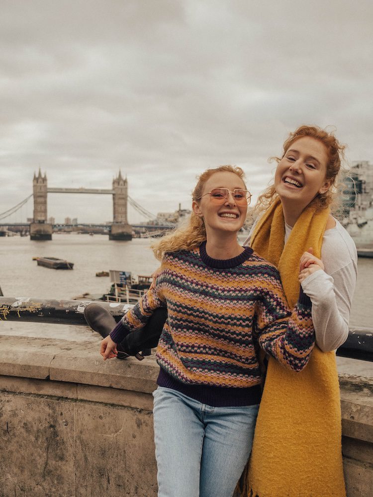 Carrie Green-Zinn's daughters in London overlooking the Tower Bridge
