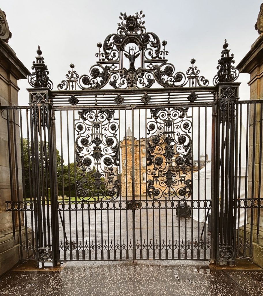 The gates to the Holyroodhouse Palace in Edinburgh, Scotland