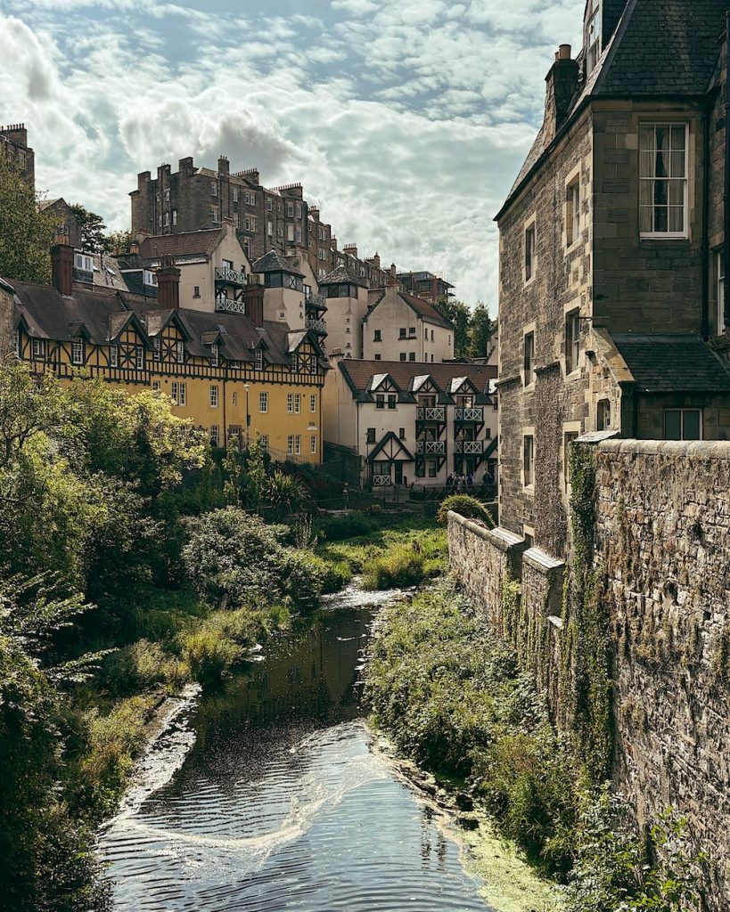 A view of Dean Village from the Dean Bridge in Edinburgh, Scotland